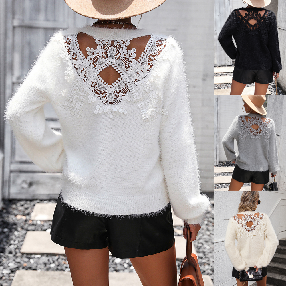 Women's Patterned Sweater Round Neck Long Sleeve Pullover Sweater