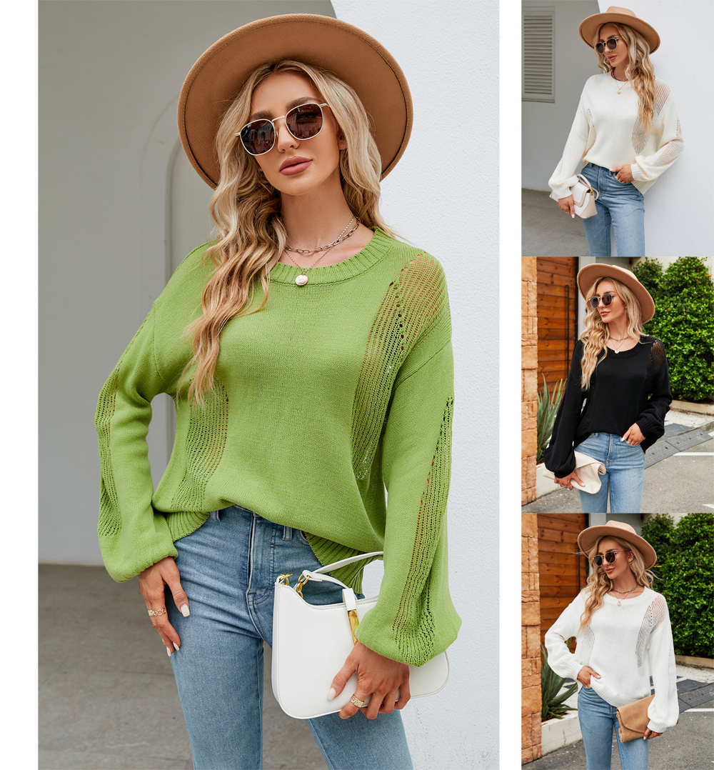Hollow pullover fashionable sweater for women round neck sweater