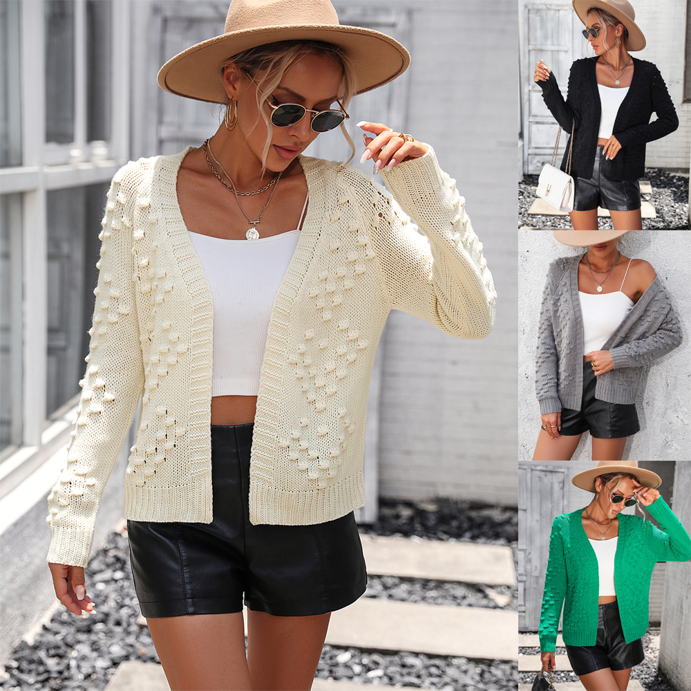 Women's knitted three-dimensional pattern cardigan coat sweater for women
