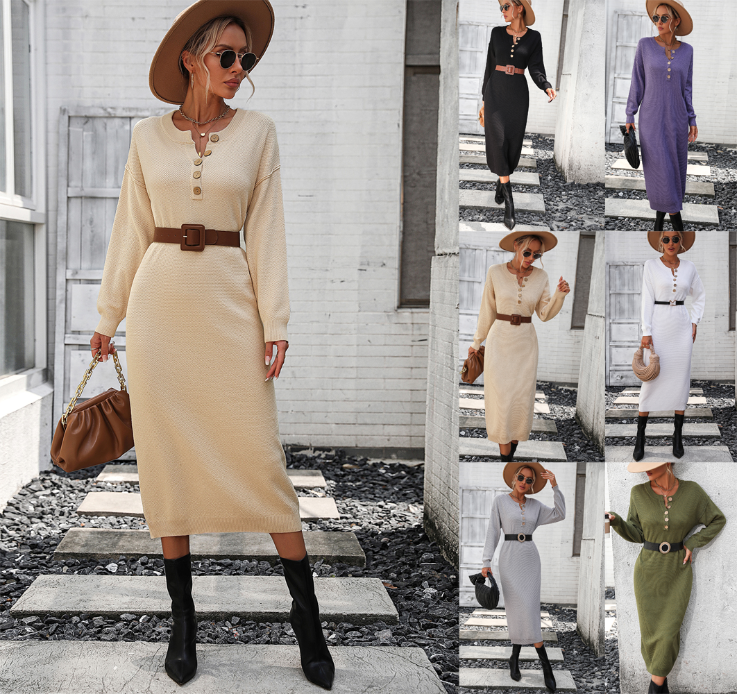 Buttoned sweater dress fashionable commuter sweater for women