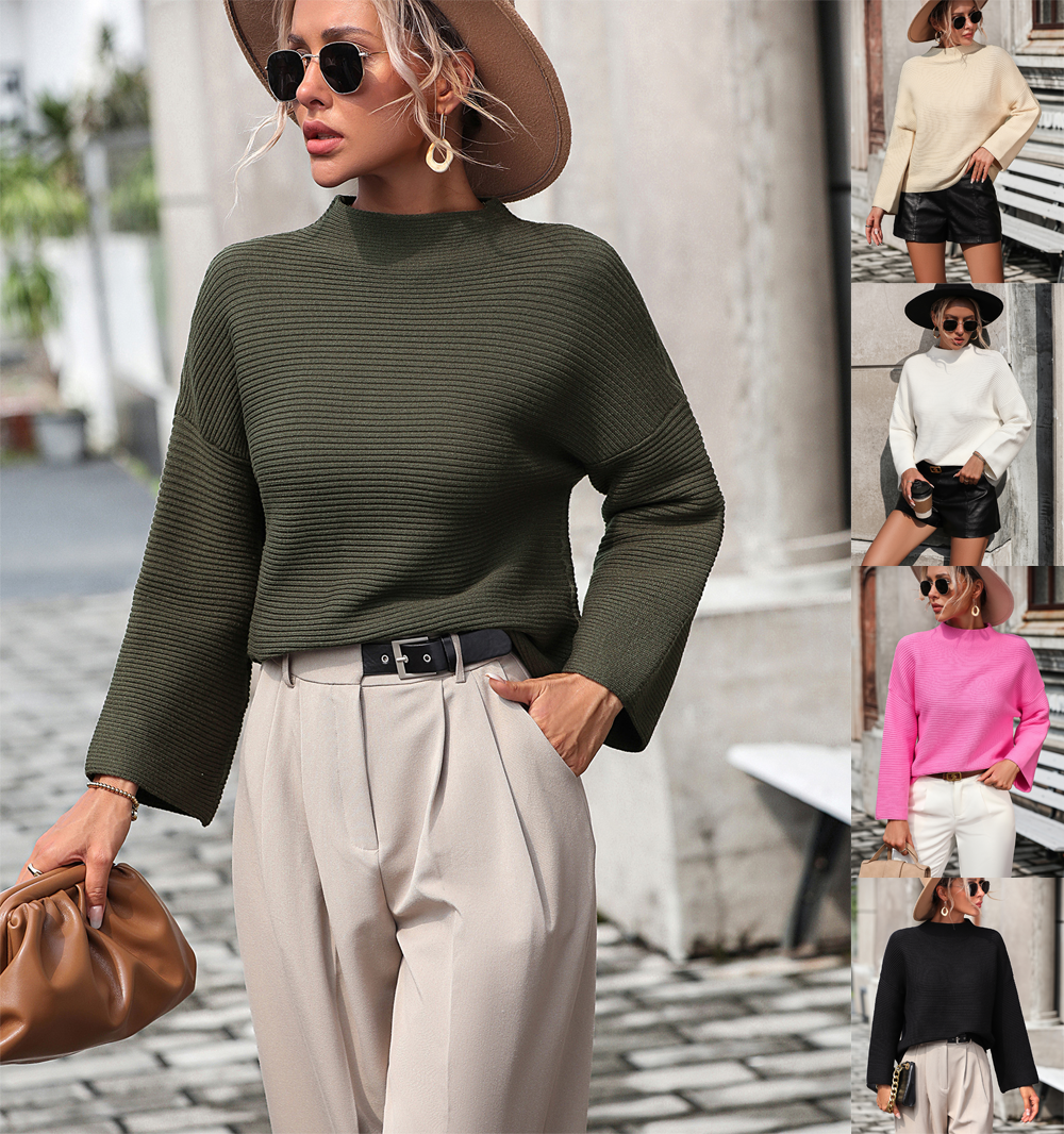 Loose women's sweater nine-quarter sleeve solid color sweater for women