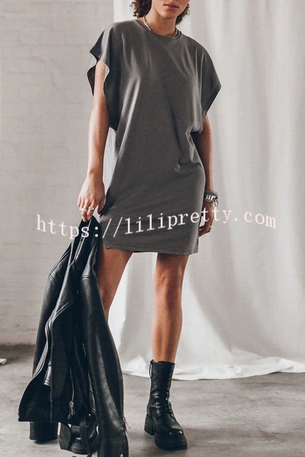 Abszolút kényelmes pamutkeverék denevérszárnyú bő póló miniruha