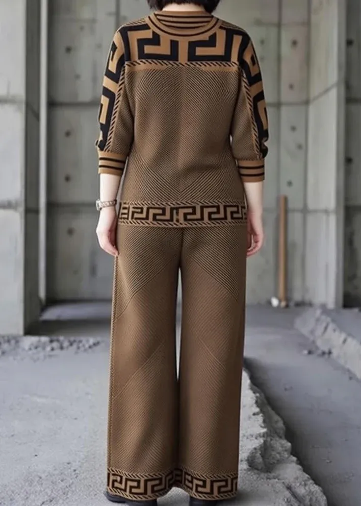 Női retró mintás kerek nyakú kétrészes szett