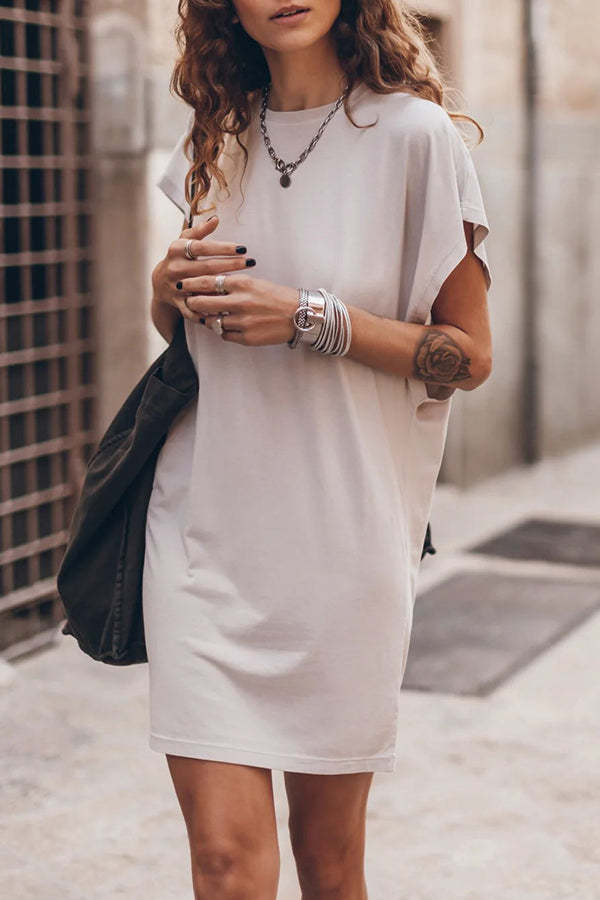 Abszolút kényelmes pamutkeverék denevérszárnyú bő póló miniruha