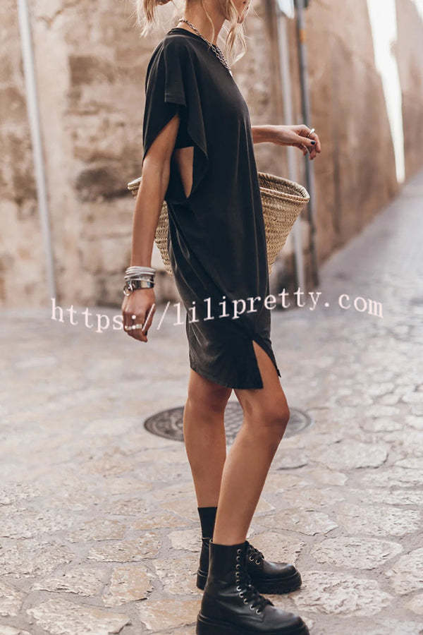 Abszolút kényelmes pamutkeverék denevérszárnyú bő póló miniruha