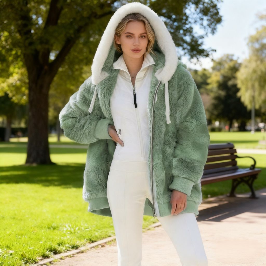 Női kapucnis polárkabát báránybőr béléssel