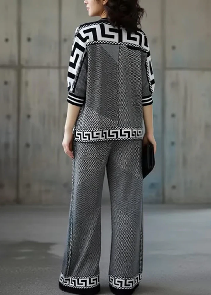 Női retró mintás kerek nyakú kétrészes szett