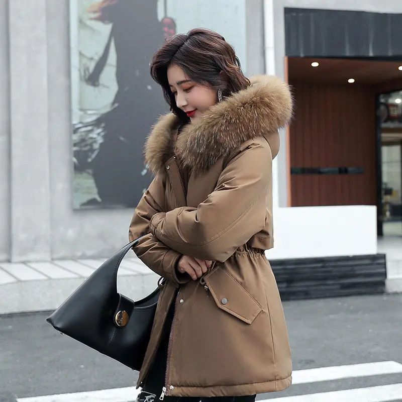 【M-3XL】Női meleg pamut kabát nagy plüss gallérral