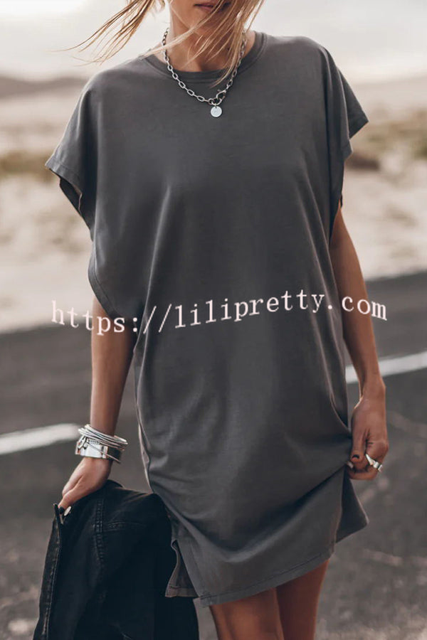 Abszolút kényelmes pamutkeverék denevérszárnyú bő póló miniruha