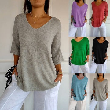 2024 új stílus Egyszín kttt fels, hegyes nyakkivágással.