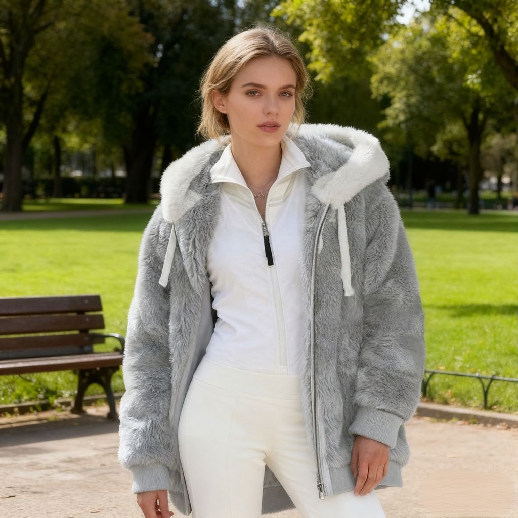 Női kapucnis polárkabát báránybőr béléssel
