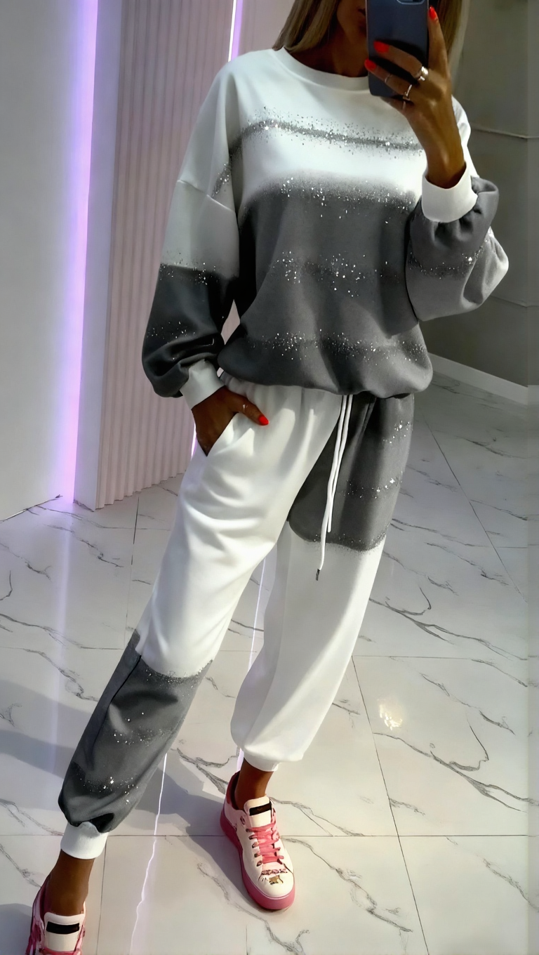 Női kerek nyakú, aranyozott, patchwork felső + nadrág, húzózsinóros lezser kosztüm