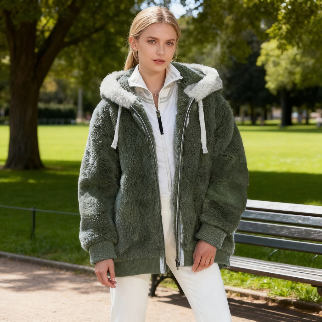 Női kapucnis polárkabát báránybőr béléssel