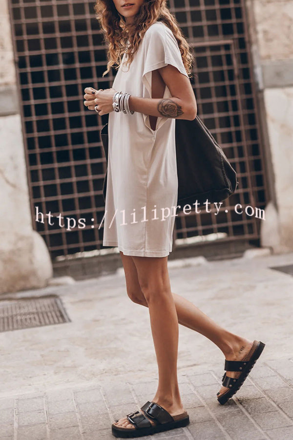 Abszolút kényelmes pamutkeverék denevérszárnyú bő póló miniruha