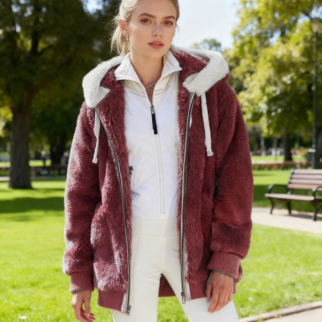 Női kapucnis polárkabát báránybőr béléssel