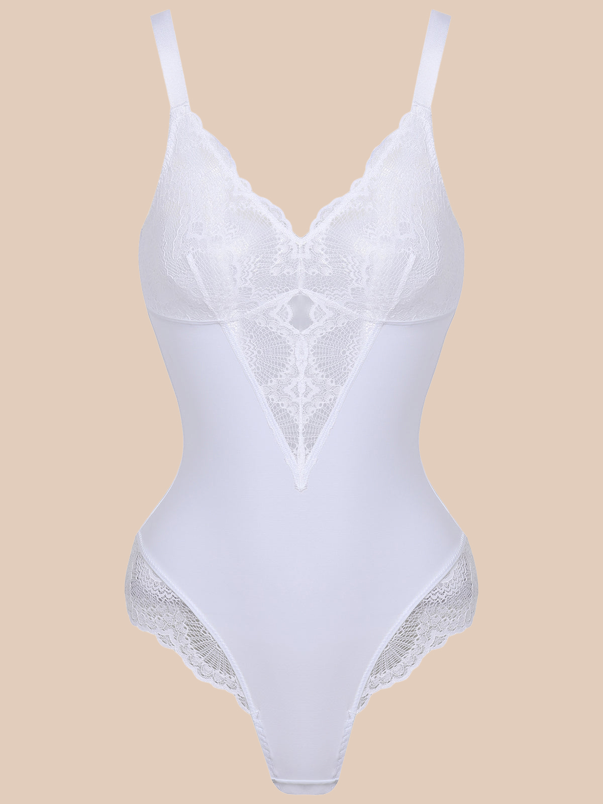 Lace Shapewear V-neck Bodysuit Tummy Control Backless Body Shaper - Bl-SALLIBERTY