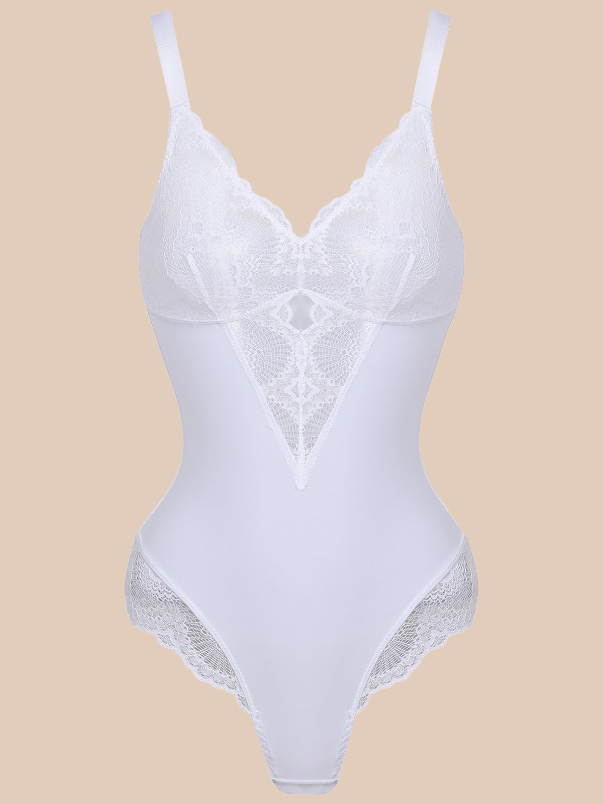 Lace Shapewear V-neck Bodysuit Tummy Control Backless Body Shaper - Bl-SALLIBERTY