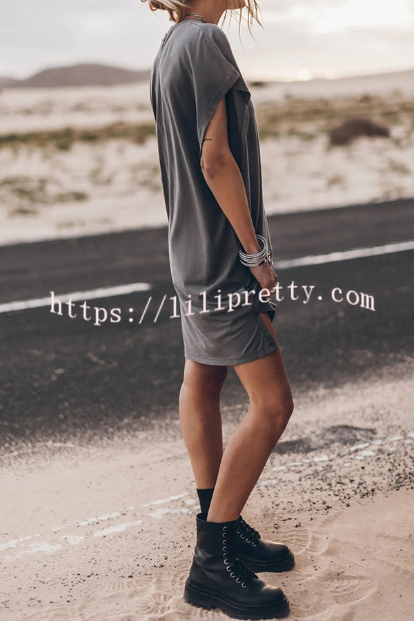 Abszolút kényelmes pamutkeverék denevérszárnyú bő póló miniruha