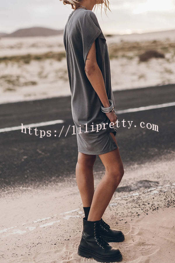 Abszolút kényelmes pamutkeverék denevérszárnyú bő póló miniruha