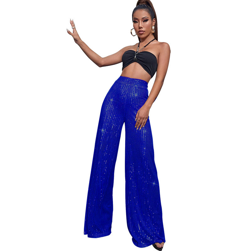 2024 Summer Women's High Waist Fashion Casual Pants Sequin Loose Drape Wide Leg Pants
