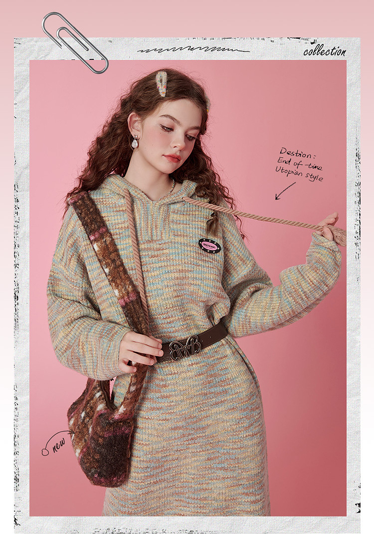 Őszi-téli kapucnis kötött pulóver ruha