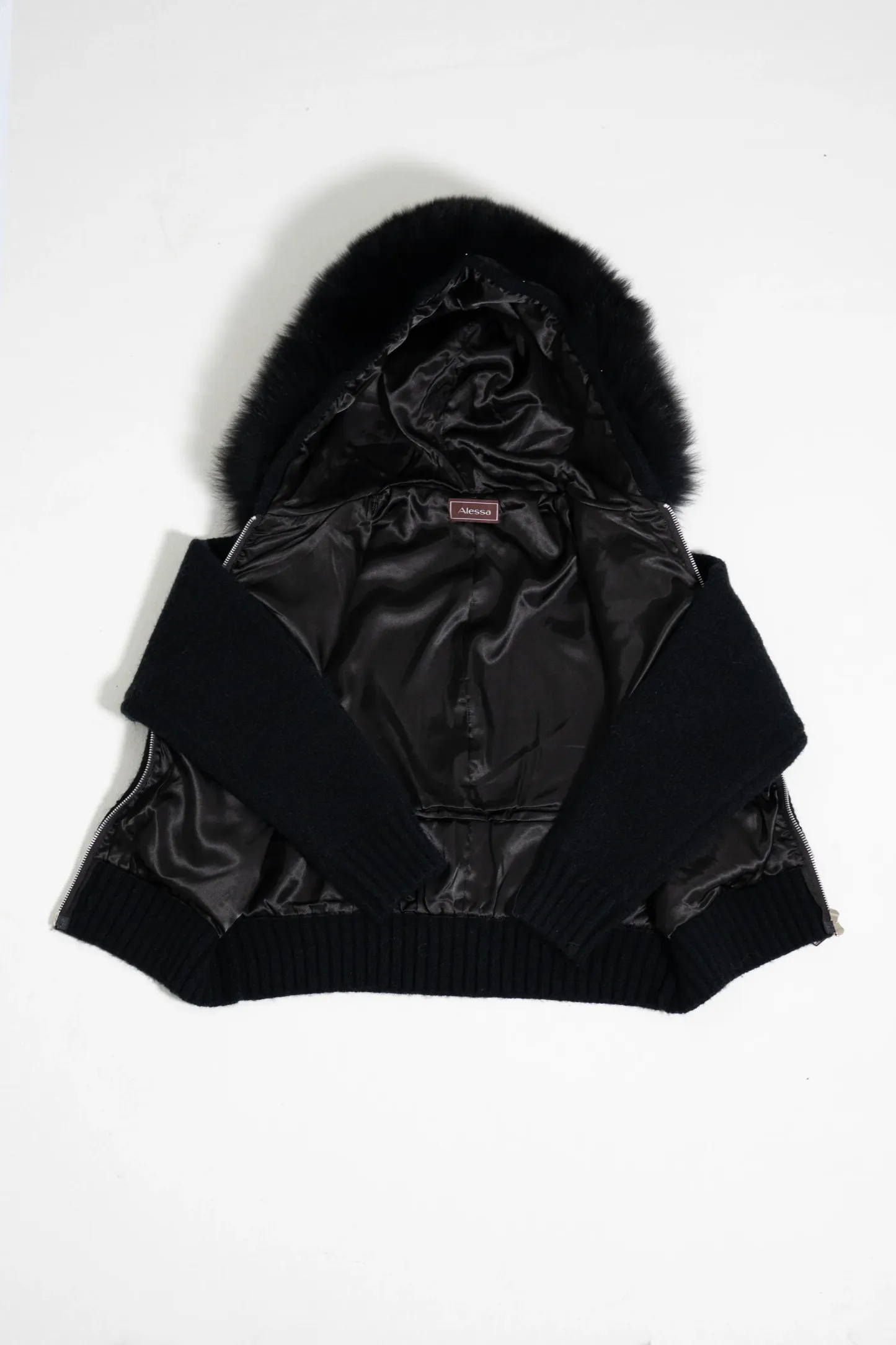 Elegáns női kapucnis plüssgalléros kabát