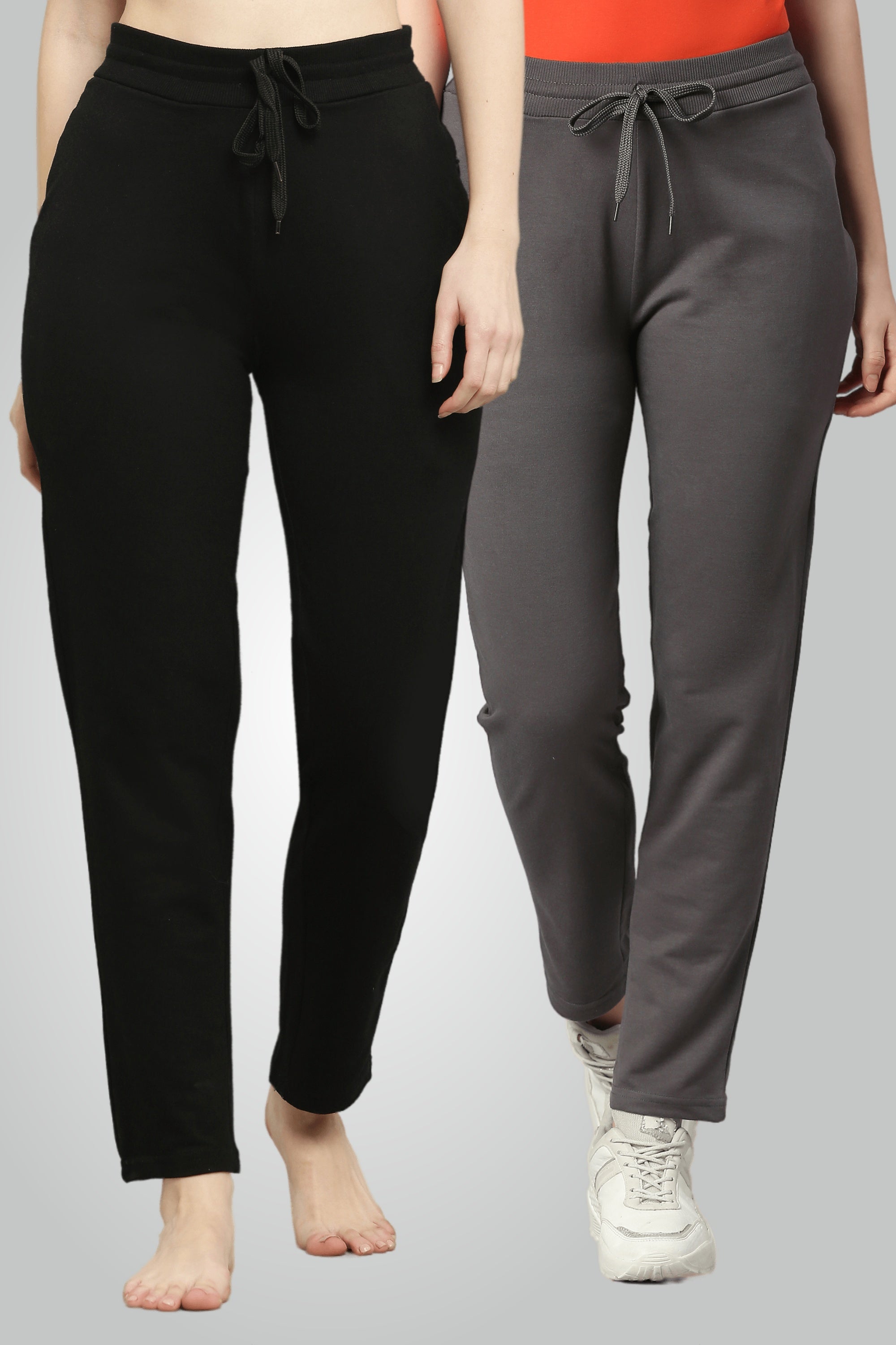 Black & Grey Combed Cotton Track Pant For Women