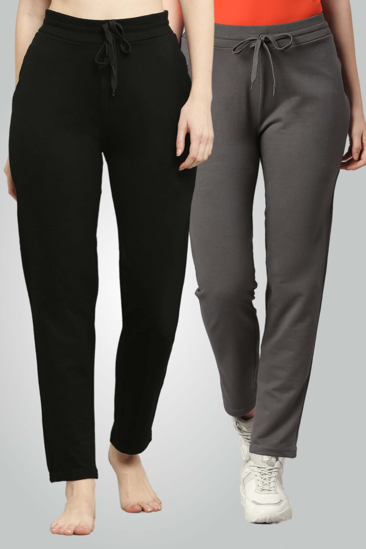 Black & Grey Combed Cotton Track Pant For Women