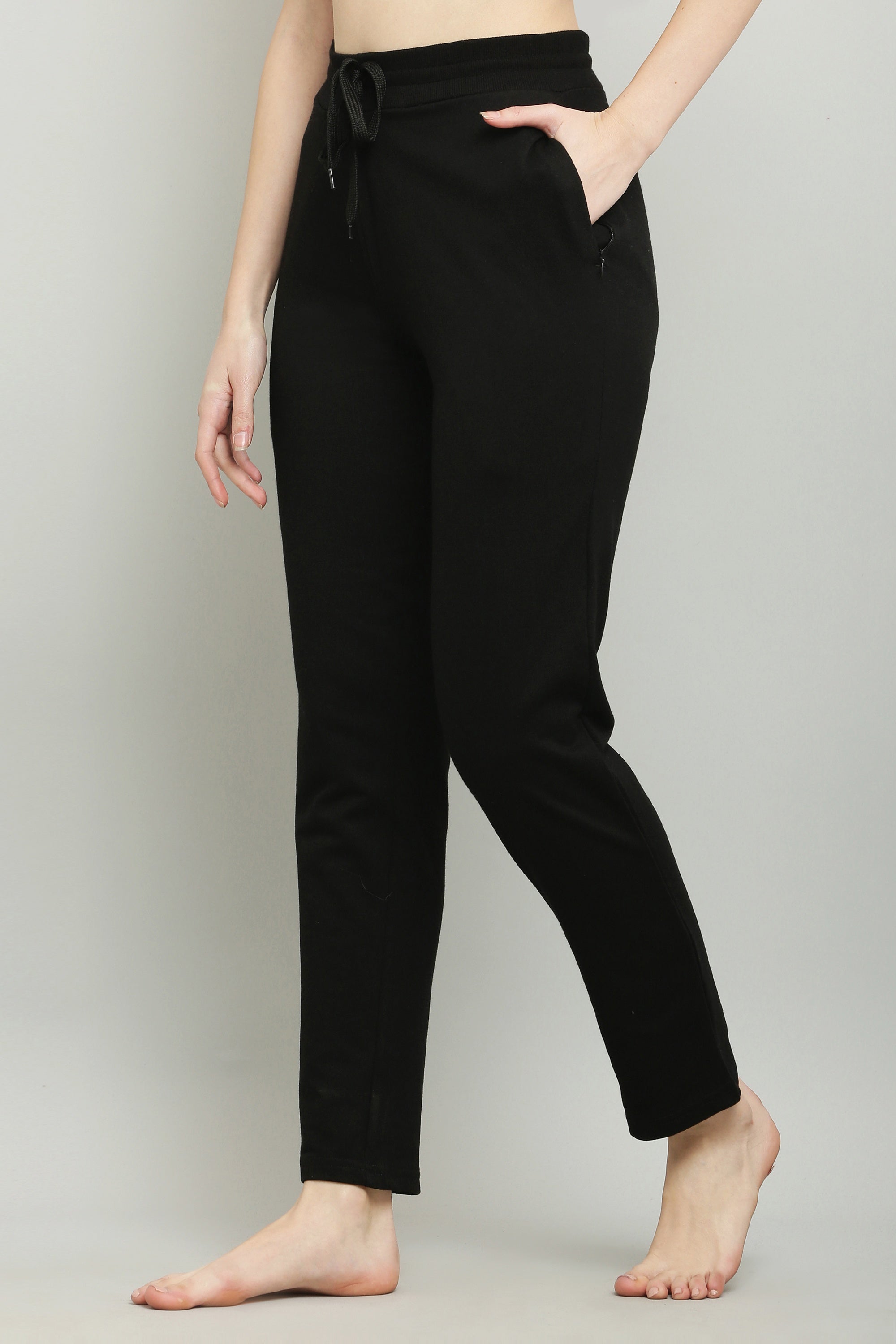 Black & Grey Combed Cotton Track Pant For Women