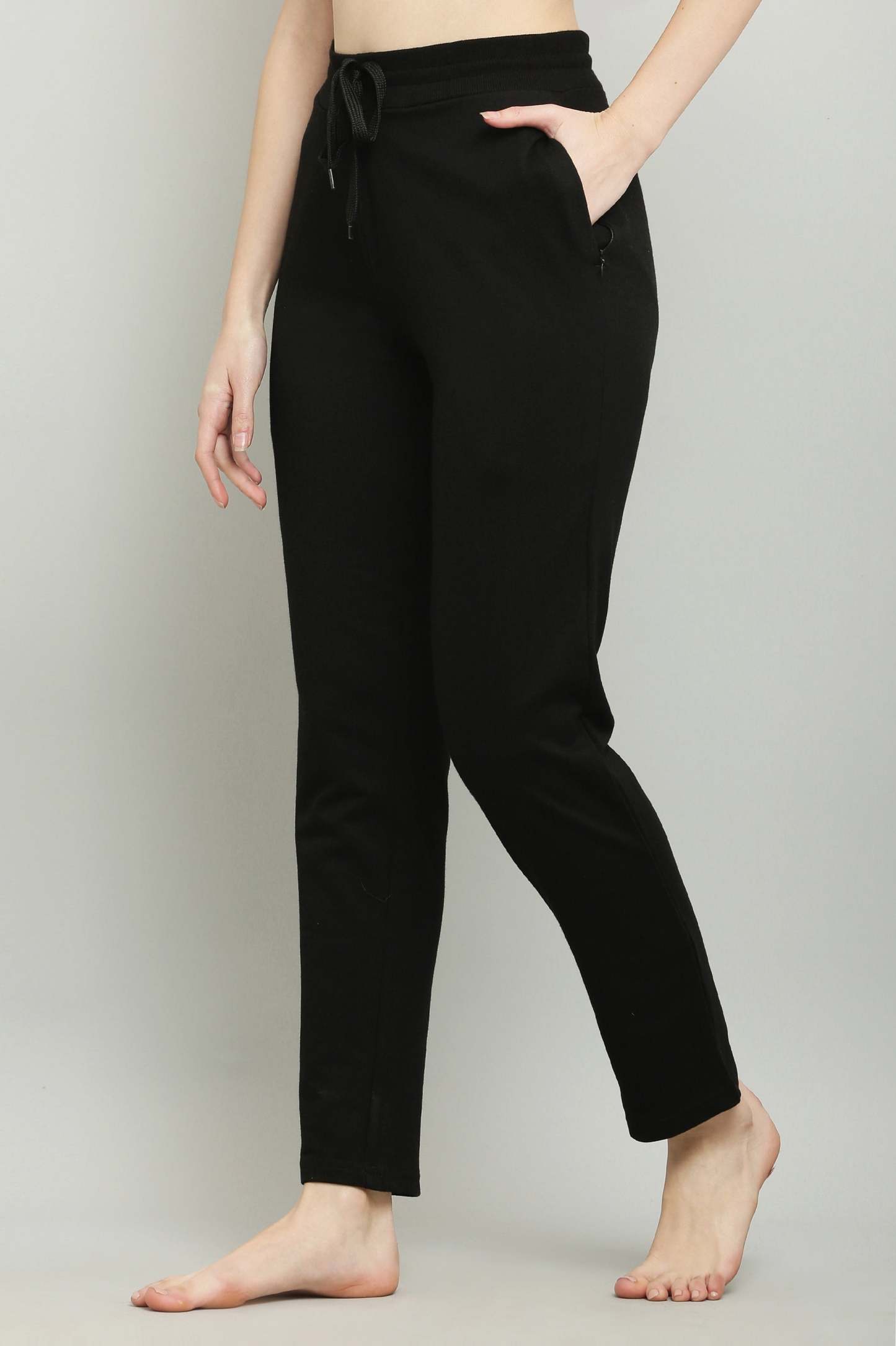Black & Grey Combed Cotton Track Pant For Women