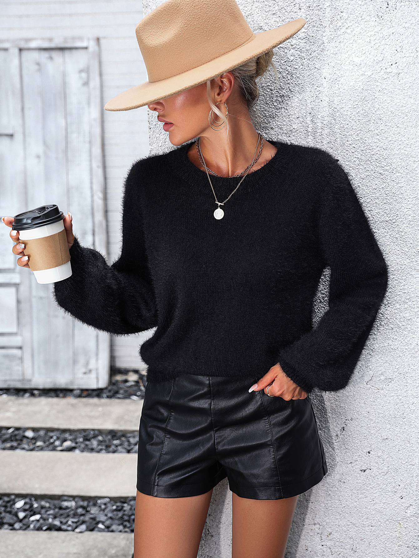 Women's Patterned Sweater Round Neck Long Sleeve Pullover Sweater