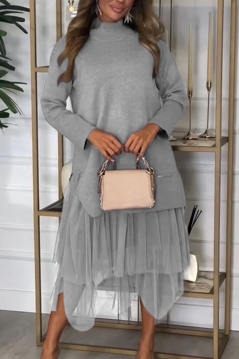 Női egyszínű, patchwork hálós hétköznapi ruha