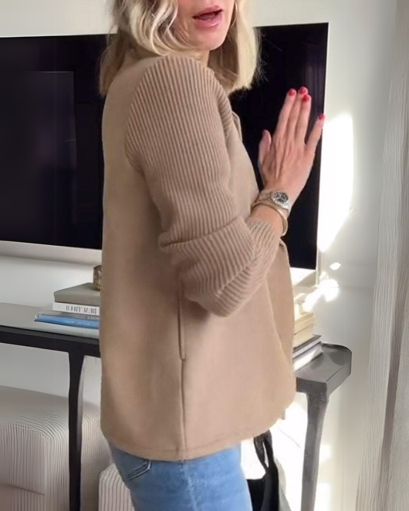 Női divatos kötött gombos hajtókás kabát