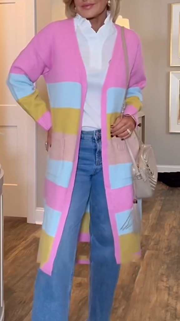 Női kontrasztos színű alkalmi kötött kardigán