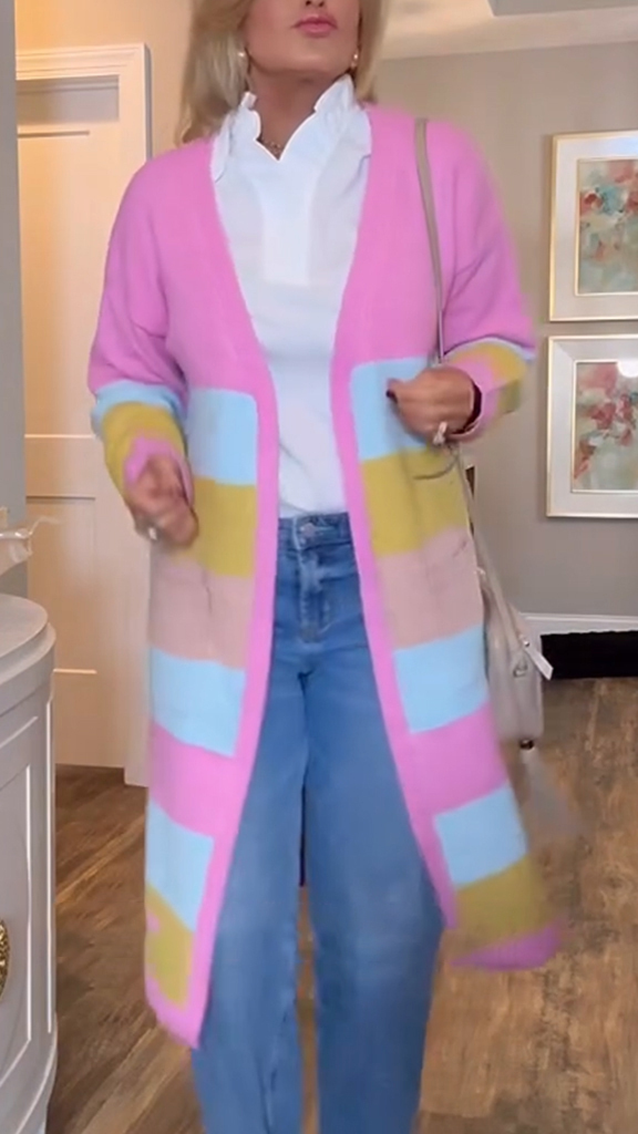 Női kontrasztos színű alkalmi kötött kardigán