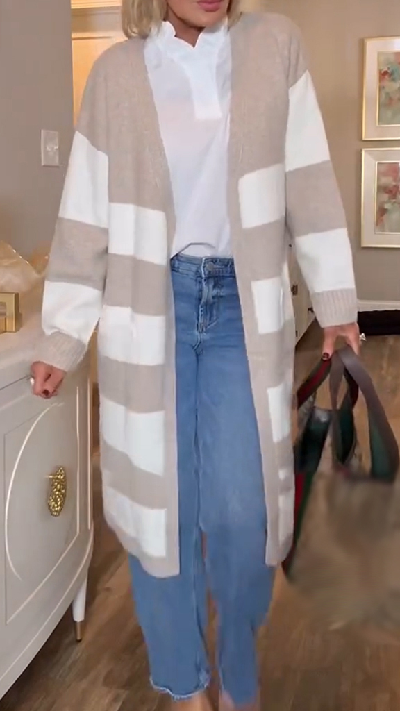 Női kontrasztos színű alkalmi kötött kardigán