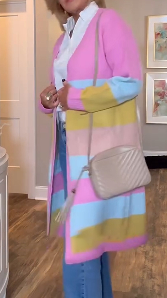 Női kontrasztos színű alkalmi kötött kardigán