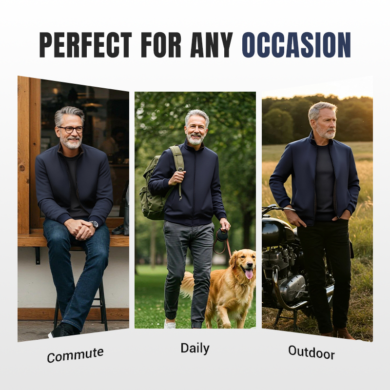 Férfi egyszínű, cipzáras, meleg kabát -💪Ránctalan, szélálló, esőálló és hóálló!