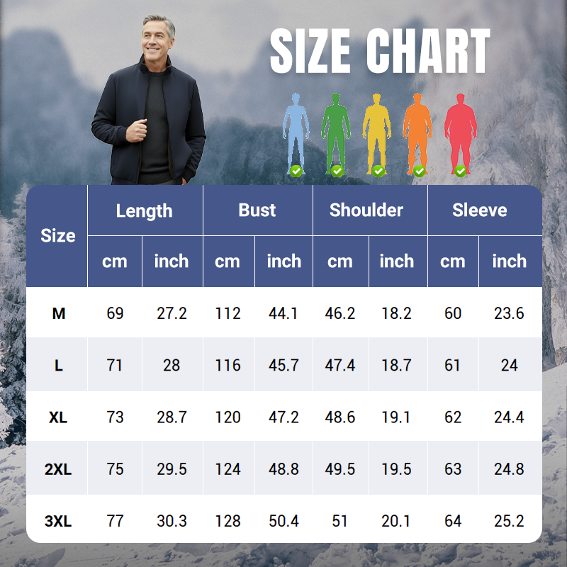 Férfi egyszínű, cipzáras, meleg kabát -💪Ránctalan, szélálló, esőálló és hóálló!