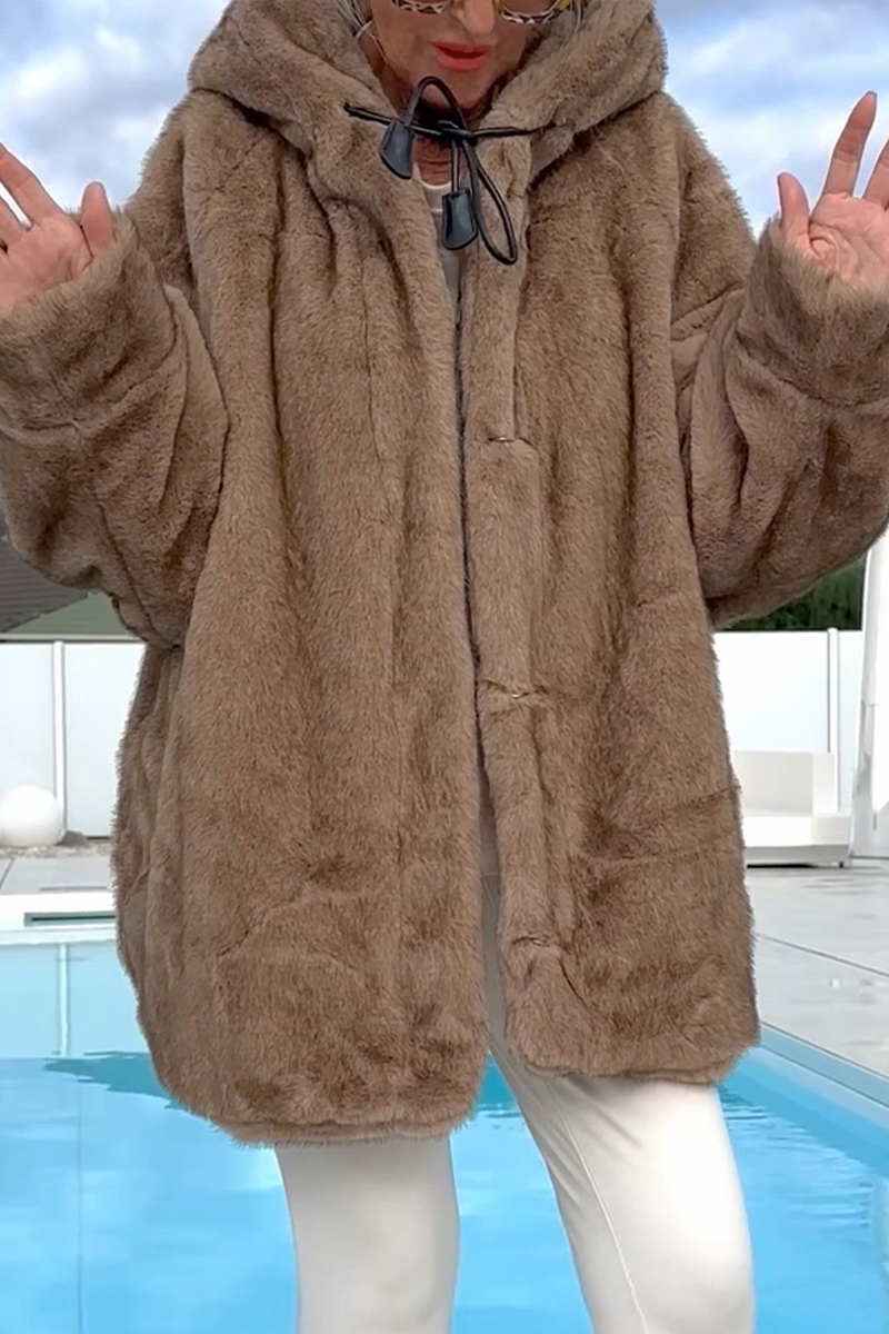 Női kapucnis alkalmi plüss kabát