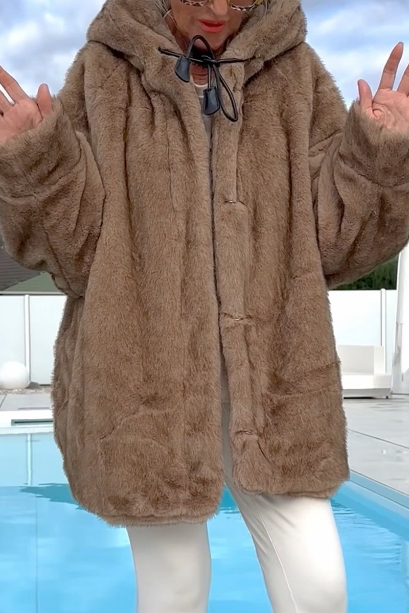 Női kapucnis alkalmi plüss kabát