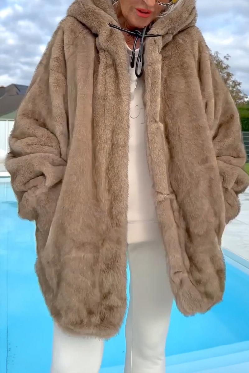 Női kapucnis alkalmi plüss kabát