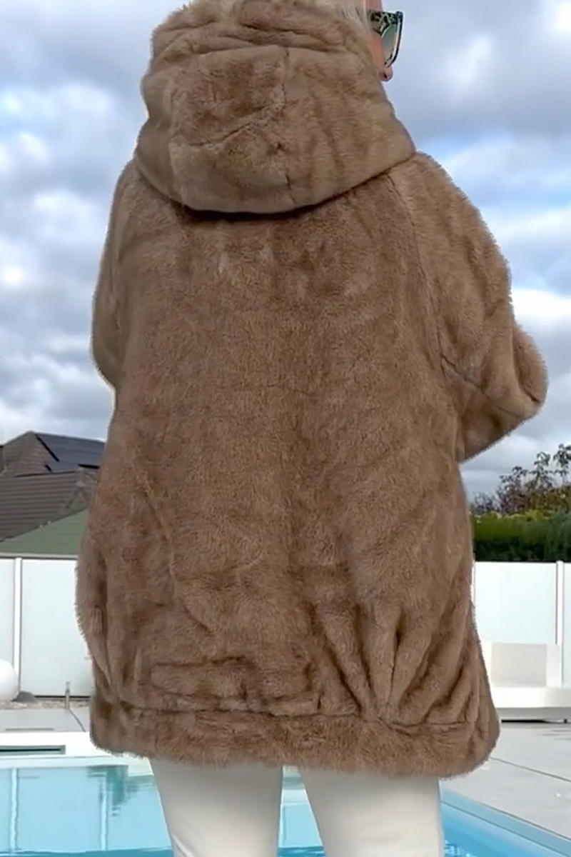 Női kapucnis alkalmi plüss kabát