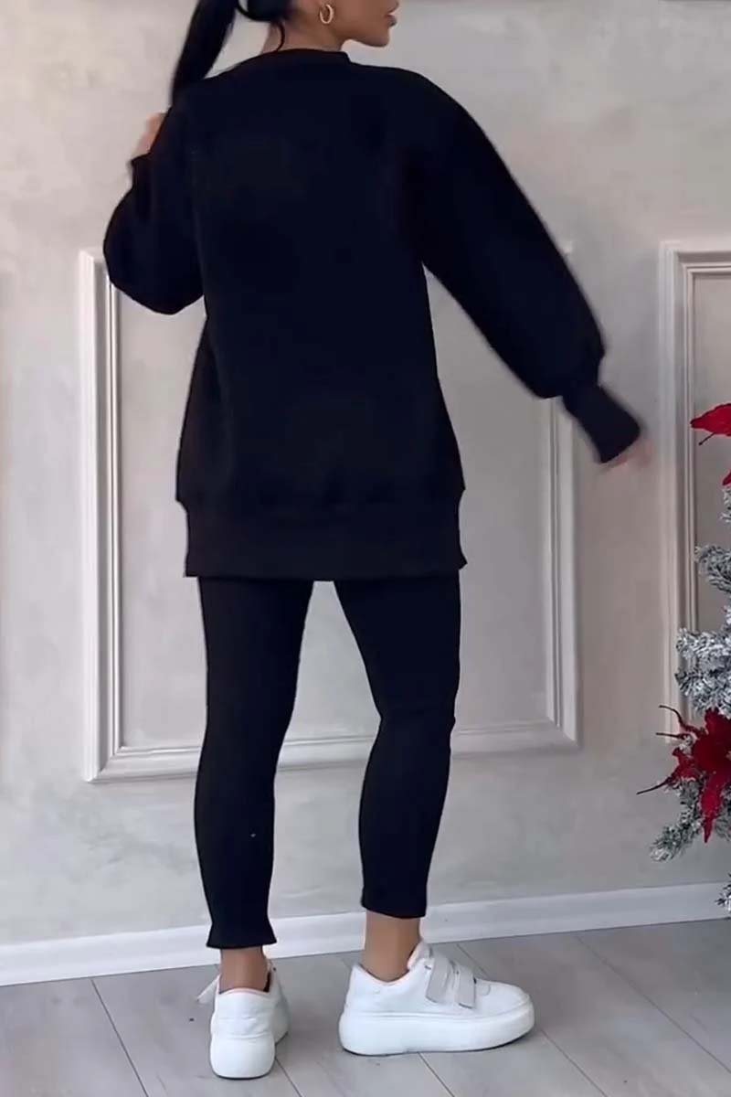 Női Egyszínű Kerek Nyakkú Hosszú Ujjú Pulóver Szett