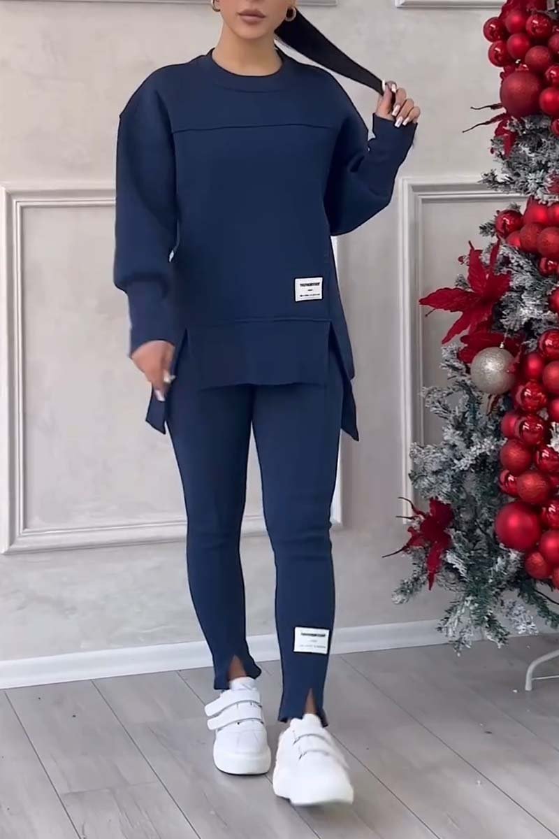 Női Egyszínű Kerek Nyakkú Hosszú Ujjú Pulóver Szett