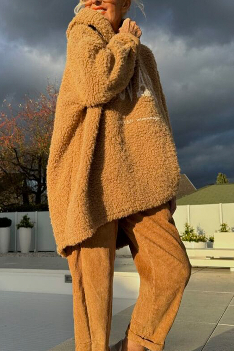 Női kerek nyakú, kapucnis, nyomtatott betűs, hétköznapi gyapjú felső