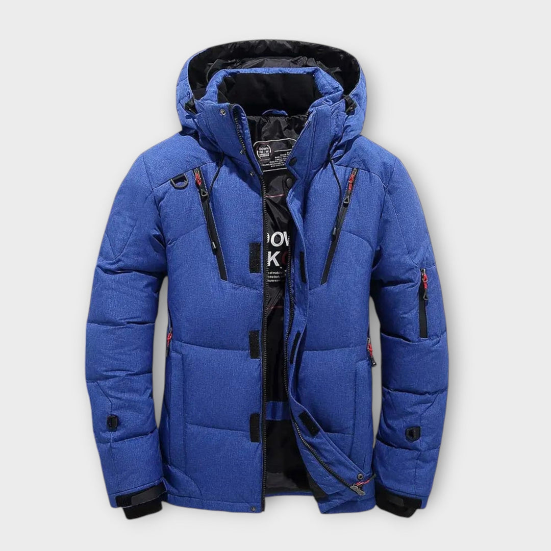 Férfi cipzáras kapucnis kültéri pehelykabát