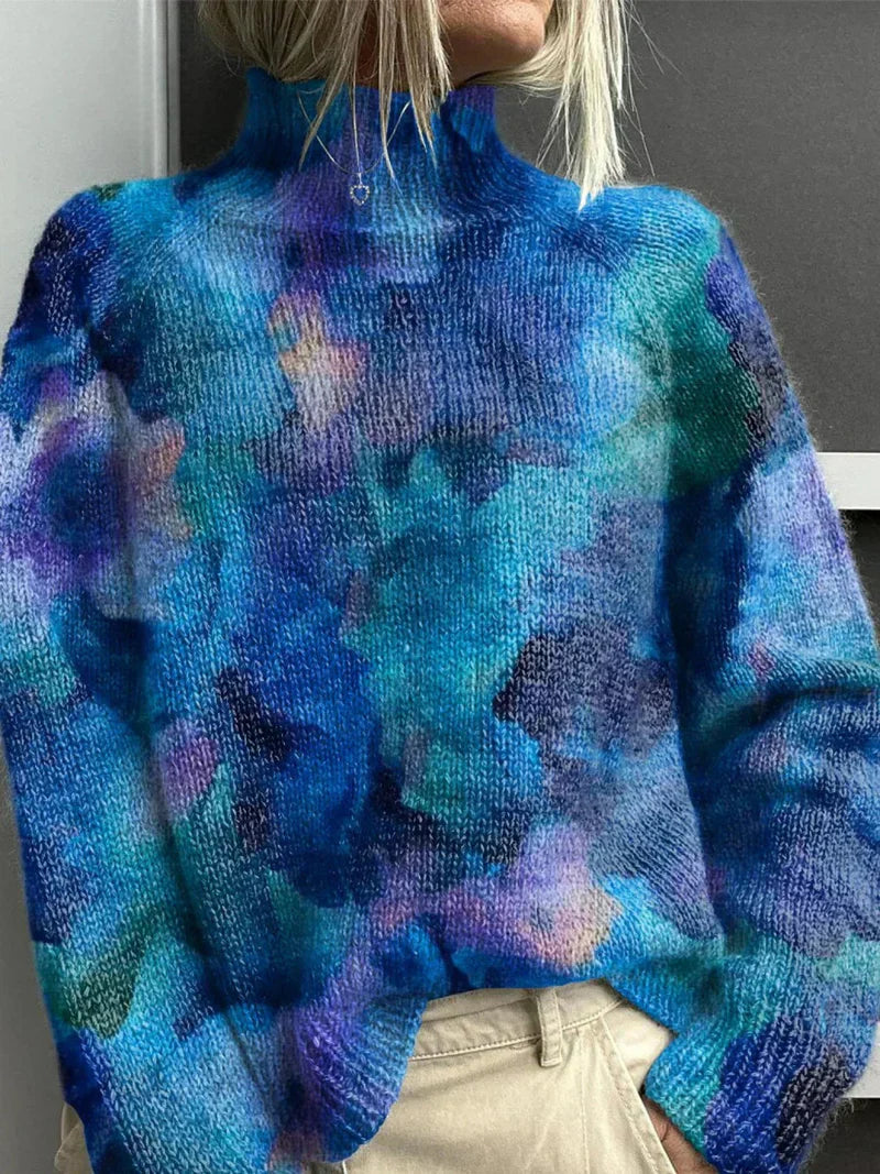 Női divatos, lezser garbós, graffiti mintás pulóver