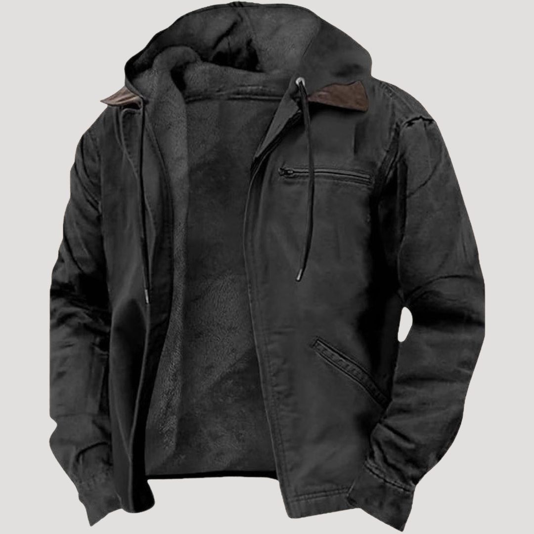 Férfi kapucnis, húzózsinóros kasmírkabát