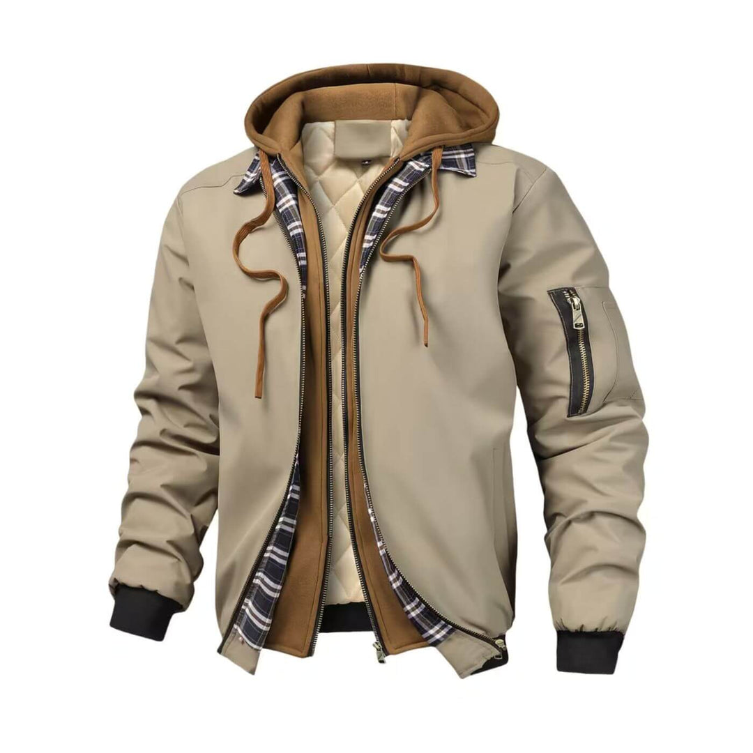 Férfi kapucnis, húzózsinóros, kétrészes kabát